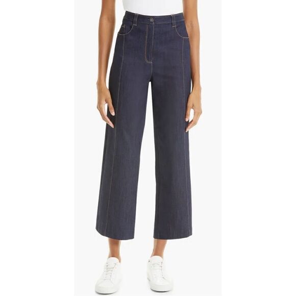 Cinq a Sept Maisie Embellished High Waist Wide Leg Denim Pants NWT Size 6 - Picture 1 of 8